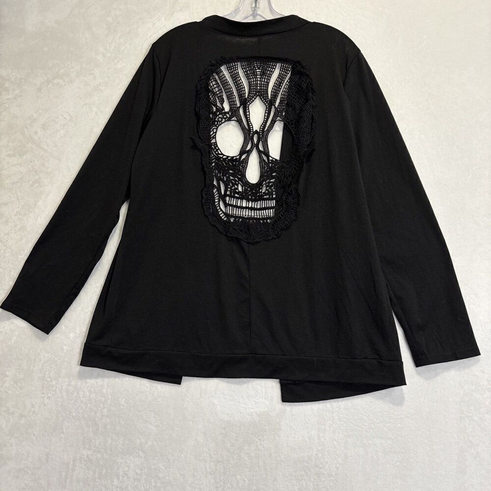 Women's Junior's Black Crochet Cardigan Skull Halloween Gothic Y2K Size 2XL